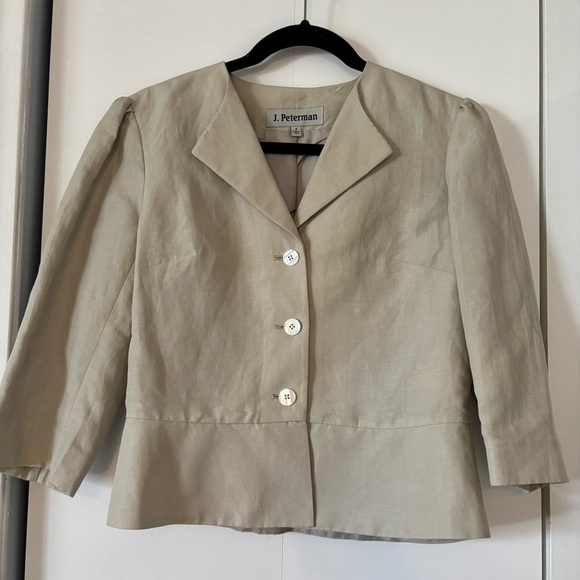 J. Peterman Silk Linen Taupe Cropped Blazer Jacket Women’s Size 4 - Picture 1 of 7
